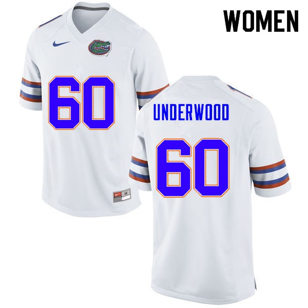 Women #60 Houston Underwood Florida Gators College Football Jersey White